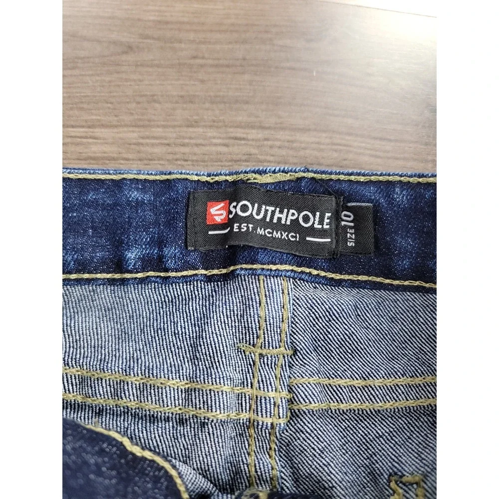 Southpole Jean Shorts Size 10 Dark Wash Y2K Mid Rise Youth Boys Denim Baggy Fit